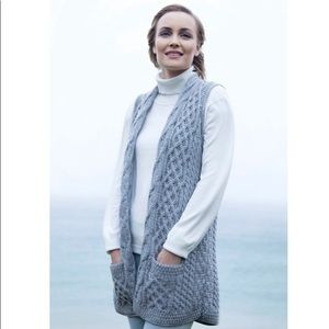 Irish Aran Merino Wool Knit Waistcoat Vest Grey